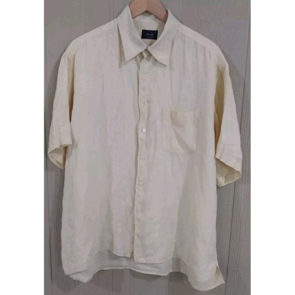 Allen Solly Shirt Mens Size XL  Yellow  Short Sleeve Sport Fit 100% Linen Pocket